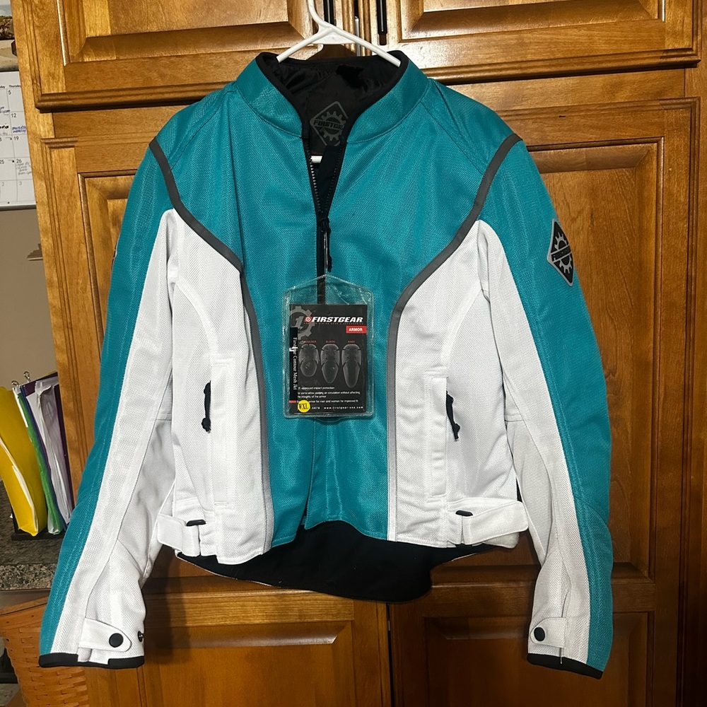 Teal and White Women's armored Motorcycle Jacket